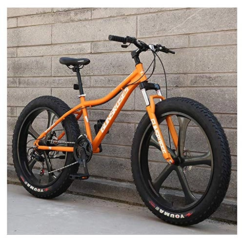 Fat Tyre Bike : GWFVA 26 Inch Mountain Bikes, High-carbon Steel Hardtail Mountain Bike, Fat Tire All Terrain Mountain Bike, Women Men's Anti-Slip Bikes, Yellow, 24 Speed 5 Spoke