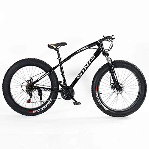 Fat Tyre Bike : GWFVA Teens Mountain Bikes, 21-Speed 24 Inch Fat Tire Bicycle, High-carbon Steel Frame Hardtail with Dual Disc Brake, Black, Spoke