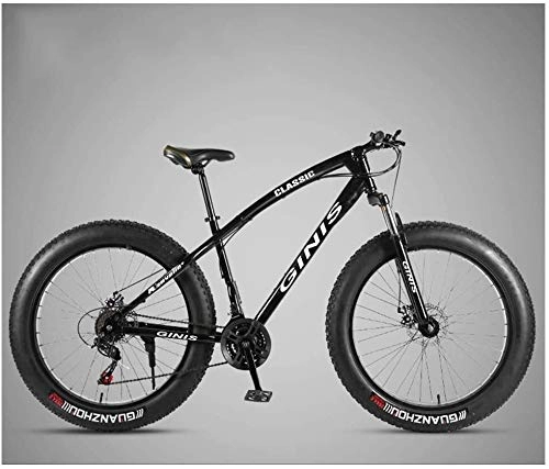 Fat Tyre Bike : H-ei 26 Inch Mountain Bicycle, High-carbon Steel Frame Fat Tire Mountain Trail Bike, Men's Womens Hardtail Mountain Bike with Dual Disc Brake (Color : Black, Size : 27 Speed Spoke)