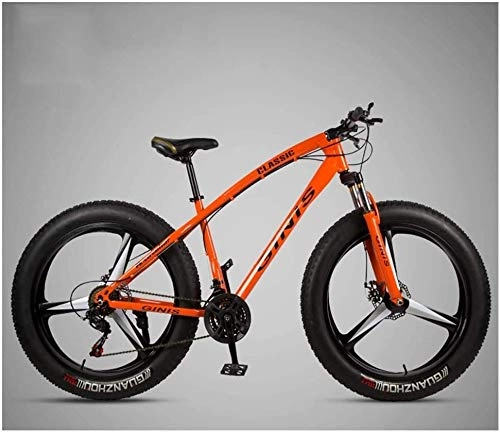 Fat Tyre Bike : H-ei 26 Inch Mountain Bicycle, High-carbon Steel Frame Fat Tire Mountain Trail Bike, Men's Womens Hardtail Mountain Bike with Dual Disc Brake (Color : Orange, Size : 30 Speed 3 Spoke)
