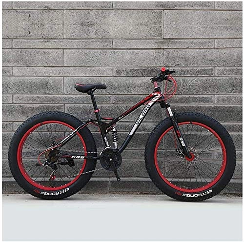 Fat Tyre Bike : H-ei Mens Womens Mountain Bikes, High-carbon Steel Frame, Dual Disc Brake Hardtail Mountain Bike, All Terrain Bicycle, Anti-Slip Bikes, 26 Inch (Color : Red, Size : 27 Speed)