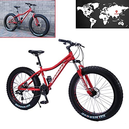 Fat Tyre Bike : HAOSHUAI 26 Inch 4.0 Fat Tire Snowmobile, Variable Speed Mountain Bike, 7 / 21 / 24 / 27 / 30 Speed, for Men, Women, Students, Red, 21