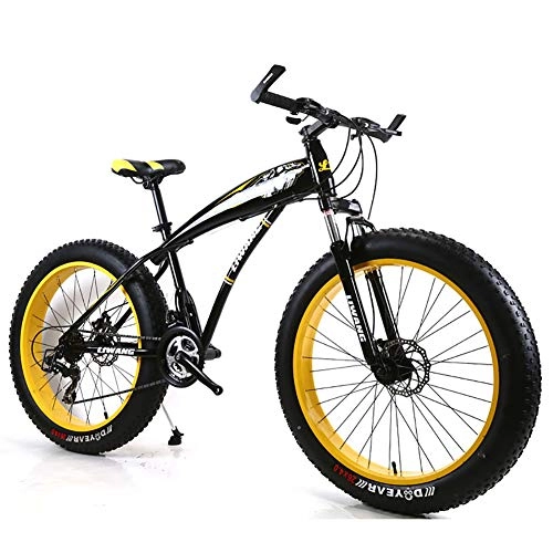 Fat Tyre Bike : Hardtail Mountain Bike 7 / 21 / 24 / 27 Speeds Mens MTB Bike 24 inch Fat Tire Road Bicycle Snow Bike Pedals with Disc Brakes and Suspension Fork, BlackYellow, 7Speed