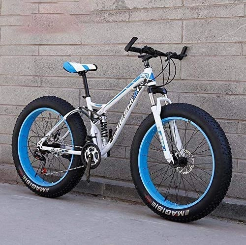 Fat Tyre Bike : HCMNME durable bicycle 26 Inch Mountain Bikes, Fat Tire Mountain Bike, Dual Suspension Frame And Suspension Fork All Terrain Mountain Bicycle Alloy frame with Disc Brakes