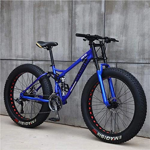 Fat Tyre Bike : HCMNME durable bicycle Mens 24 Inch Fat Tire Mountain Bike, Beach Snow Bikes, Double Disc Brake Cruiser Bicycle, Aluminum Alloy Wheels Lightweight High-Carbon Steel Frame Alloy frame with Disc B