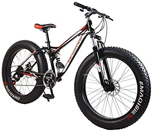Fat Tyre Bike : HCMNME durable bicycle Mountain Bike, 21Speed Fat Tire Hardtail Mountain Bicycle, Dual Suspension Frame And High Carbon Steel Frame, Double Disc Brake, 26 Inch Wheels Alloy frame with Disc Brake