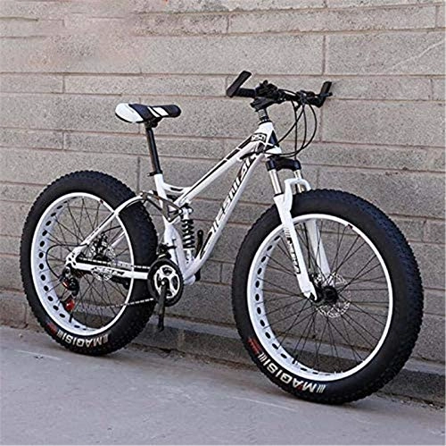 Fat Tyre Bike : HCMNME durable bicycle Mountain Bike, 4.0 Inch Fat Tire Hardtail Mountain Bicycle Dual Suspension Frame, High Carbon Steel Frame, Double Disc Brake Alloy frame with Disc Brakes