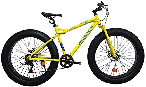 Fat Tyre Bike : HCMNME durable bicycle, Outdoor sports Fat bike, 26 inch 7 speed shift double disc brakes offroad 4.0 tires snowmobile beach adult bicycle, Yellow Outdoor sports Mountain Bike Alloy frame with Di