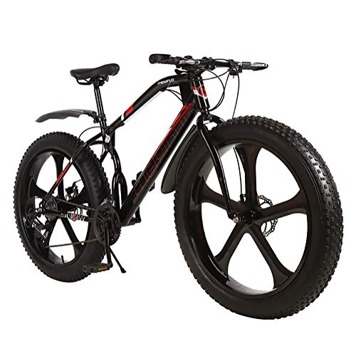 Fat Tyre Bike : HECHEN 26 in Mountain Bikes, 26 Inch Fat Tire Hardtail Bike, Double disc brakes and Shock-absorbing Front fork Bicycles, 21 / 24 / 27 Speed, Black, 21 speed