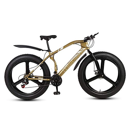 Fat Tyre Bike : HECHEN 26 in Mountain Bikes, 26 Inch Fat Tire Hardtail Bike, Double disc brakes and Shock-absorbing Front fork Bicycles, 21 / 24 / 27 Speed, Yellow, 27 speed