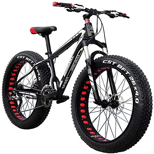 Fat Tyre Bike : HHII black-27speedMountain Bike, 26 inch Adult Fat Tire Mountain Off Road Bike, 27 Speed Bike, Carbon Steel Frame, Double Full Suspension, Double Disc Brakes Black