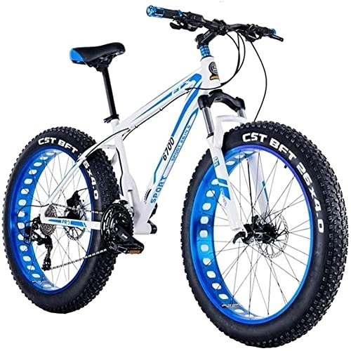 Fat Tyre Bike : HHII blue-30speedMountain Bike, 26 inch Adult Fat Tire Mountain Off Road Bike, 27 Speed Bike, Carbon Steel Frame, Double Full Suspension, Double Disc Brakes Black
