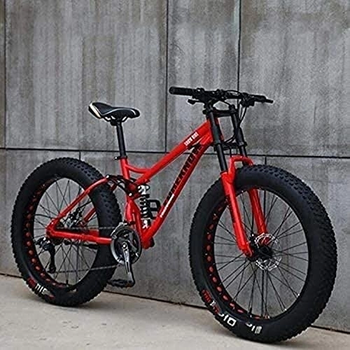 Fat Tyre Bike : HHORB Adult Mountain Bikes, 24 / 26 Inch Fat Tire Hardtail Mountain Bike, Dual Suspension Frame And Suspension Fork All Terrain Mountain Bike, Red, 26inch