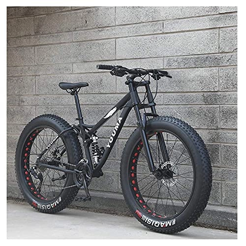 Fat Tyre Bike : HJRBM 26 inch Mountain Bikes， Adult Boys Girls Mountain Trail Bike， Dual Disc Brake Bicycle， High-Carbon Steel Frame， Anti-Slip Bikes，Blue，27 Speed fengong (Color : Black)
