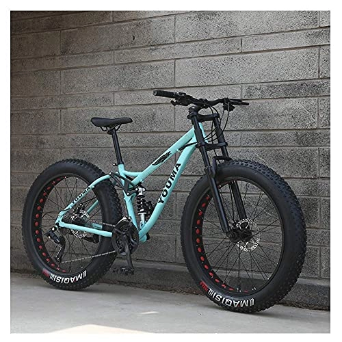 Fat Tyre Bike : HJRBM 26 inch Mountain Bikes， Adult Boys Girls Mountain Trail Bike， Dual Disc Brake Bicycle， High-Carbon Steel Frame， Anti-Slip Bikes，Blue，27 Speed fengong (Color : Blue)
