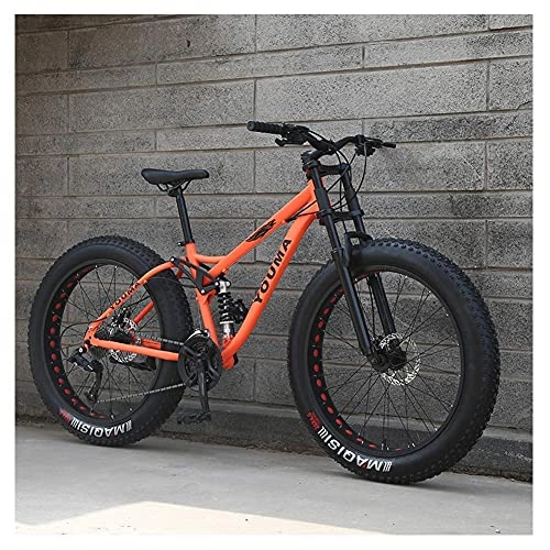 Fat Tyre Bike : HJRBM 26 inch Mountain Bikes， Adult Boys Girls Mountain Trail Bike， Dual Disc Brake Bicycle， High-Carbon Steel Frame， Anti-Slip Bikes，Blue，27 Speed fengong (Color : Orange)
