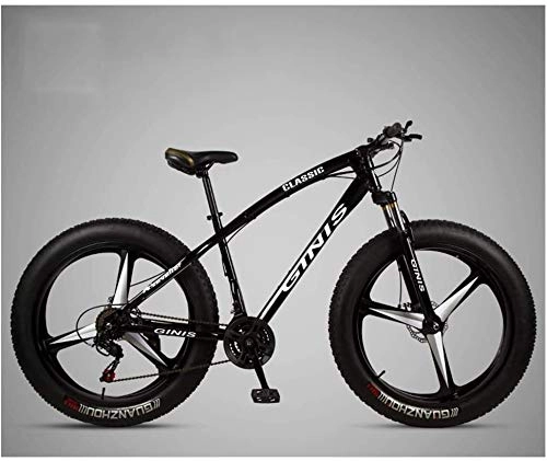 Fat Tyre Bike : HongTeng 26 Inch Mountain Bicycle, High-carbon Steel Frame Fat Tire Mountain Trail Bike, Men's Womens Hardtail Mountain Bike with Dual Disc Brake (Color : Black, Size : 30 Speed 3 Spoke)
