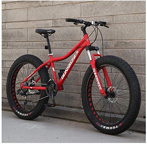 Fat Tyre Bike : HongTeng 26 Inch Mountain Bikes, High-carbon Steel Hardtail Mountain Bike, Fat Tire All Terrain Mountain Bike, Women Men's Anti-Slip Bikes (Color : Red, Size : 21 Speed)
