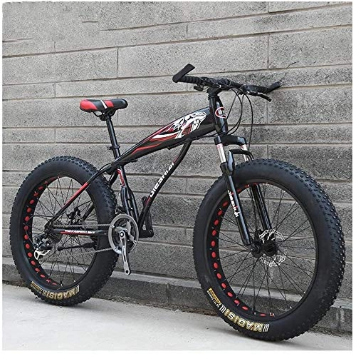 Fat Tyre Bike : HongTeng Adult Mountain Bikes, Boys Girls Fat Tire Mountain Trail Bike, Dual Disc Brake Hardtail Mountain Bike, High-carbon Steel Frame, Bicycle (Color : Red C, Size : 24 Inch 27 Speed)