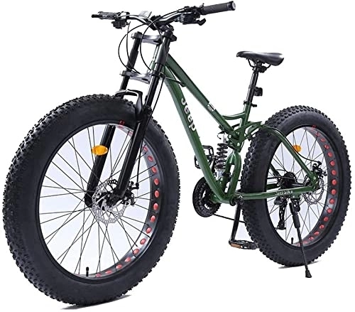 Fat Tyre Bike : HOYDU 26 Inch Mountain Bikes, Dual Disc Brake Fat Tire Mountain Trail Bike, Hardtail Mountain Bike, High-Carbon Steel Frame, Green, 27 Speed