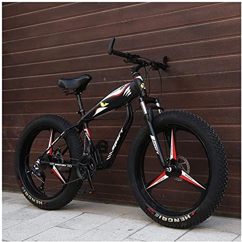 Fat Tyre Bike : HOYDU 26 Inch Mountain Bikes, Fat Tire Hardtail Mountain Bike, Aluminum Frame Mens Womens Bicycle with Front Suspension, Black, 24 Speed Spoke