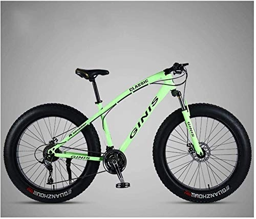 Fat Tyre Bike : Hu 26 Inch Mountain Bicycle, High-carbon Steel Frame Fat Tire Mountain Trail Bike, Men's Womens Hardtail Mountain Bike with Dual Disc Brake (Color : Green, Size : 24 Speed Spoke)