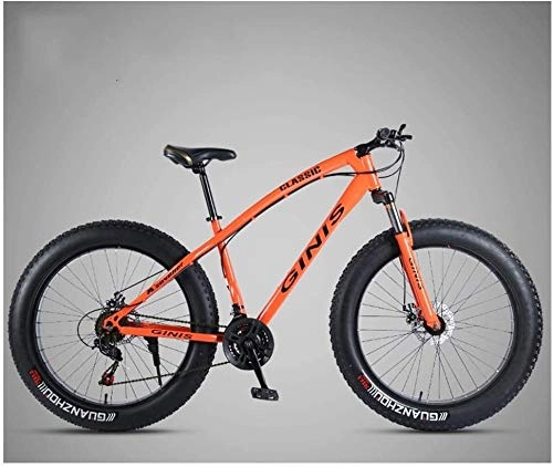 Fat Tyre Bike : Hu 26 Inch Mountain Bicycle, High-carbon Steel Frame Fat Tire Mountain Trail Bike, Men's Womens Hardtail Mountain Bike with Dual Disc Brake (Color : Orange, Size : 30 Speed Spoke)
