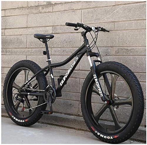 Fat Tyre Bike : Hu 26 Inch Mountain Bikes, High-carbon Steel Hardtail Mountain Bike, Fat Tire All Terrain Mountain Bike, Women Men's Anti-Slip Bikes (Color : Black, Size : 21 Speed 5 Spoke)
