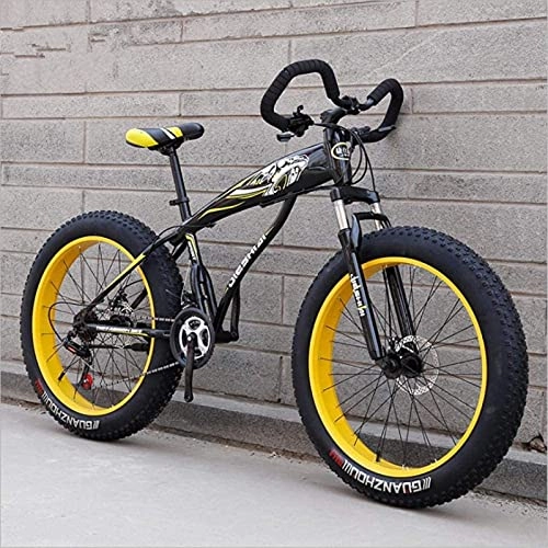 Fat Tyre Bike : HUAQINEI Mountain Bikes, 24 inch snow bike ultra-wide tire speed 4.0 snow bike mountain bike butterfly handle Alloy frame with Disc Brakes (Color : Black and yellow, Size : 24 speed)