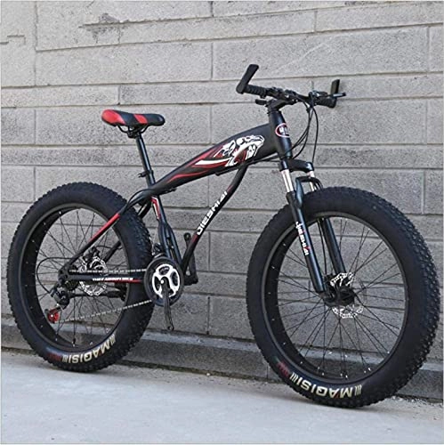 Fat Tyre Bike : HUAQINEI Mountain Bikes, 24 inch snow bike ultra-wide tire variable speed 4.0 snow bike mountain bike Alloy frame with Disc Brakes (Color : Asian black red, Size : 27 speed)