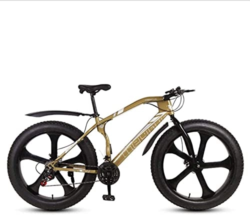 Fat Tyre Bike : HUAQINEI Mountain Bikes, 26 inch snow beach bike disc brake super wide 4.0 tires off-road variable speed mountain bike five- wheel Alloy frame with Disc Brakes (Color : Golden, Size : 24 speed)