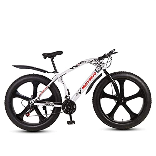 Fat Tyre Bike : HUAQINEI Mountain Bikes, 26 inch snow beach bike disc brake super wide 4.0 tires off-road variable speed mountain bike five- wheel Alloy frame with Disc Brakes (Color : White, Size : 21 speed)