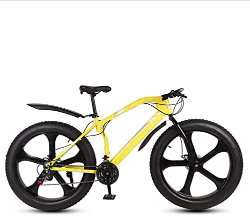 Fat Tyre Bike : HUAQINEI Mountain Bikes, 26 inch snow beach bike disc brake super wide 4.0 tires off-road variable speed mountain bike five- wheel Alloy frame with Disc Brakes (Color : Yellow, Size : 24 speed)