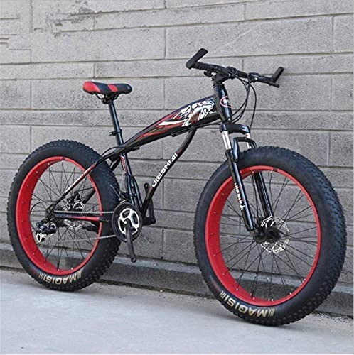 Fat Tyre Bike : HUAQINEI Mountain Bikes, 26 inch snow bike super wide tire variable speed 4.0 snow bike mountain bike Alloy frame with Disc Brakes (Color : Black red, Size : 7 speed)