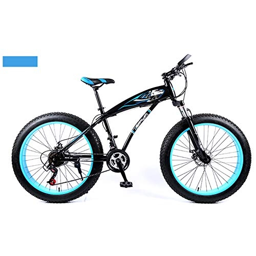 Fat Tyre Bike : HWOEK Adults Mountain Bike, Bold Shock Absorption 24 / 26 Inch Snow Beach Bike 4.0 Fat Tires 21 / 24 / 27 Speed Dual Disc Brake, Blue, B 24 speed