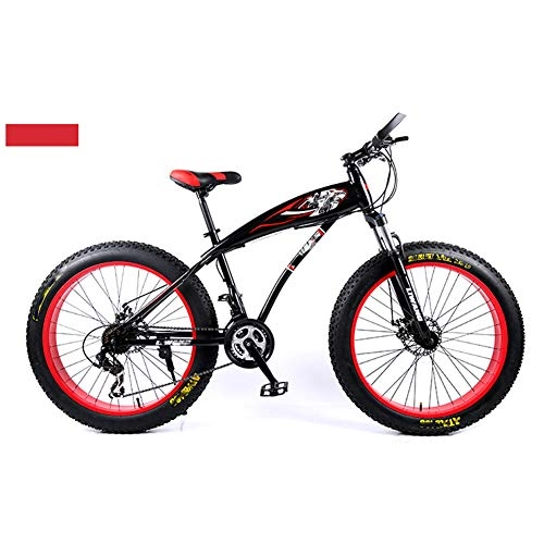 Fat Tyre Bike : HWOEK Adults Mountain Bike, Bold Shock Absorption 24 / 26 Inch Snow Beach Bike 4.0 Fat Tires 21 / 24 / 27 Speed Dual Disc Brake, Red, A 21 speed