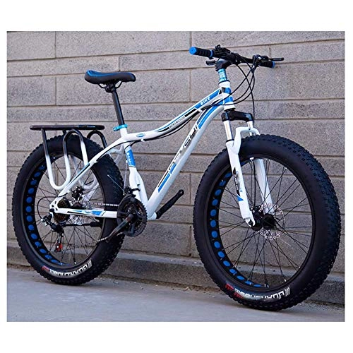 Fat Tyre Bike : HY-WWK Adults Snow Beach Bicycle, Double Disc Brake 24 / 26 inch All Terrain Mountain Bike 4.0 Fat Tires Adjustable Seat, Black Red, B 27 Speed, White Blue