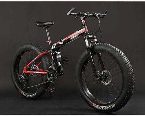 Fat Tyre Bike : HYCy Folding Mountain Bike Bicycle, Fat Tire Dual-Suspension MBT Bikes, High-Carbon Steel Frame, Double Disc Brake, Aluminum Pedals And Stems