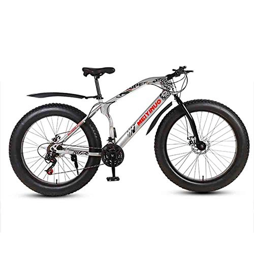 Fat Tyre Bike : Hyuhome Mountain Bicycles for Men Women Adult, 26'' All Terrain MTB City Bycicle with 4.0 Fat Tire, Bold Suspension Fork Snow Beach Bicycle, Silver