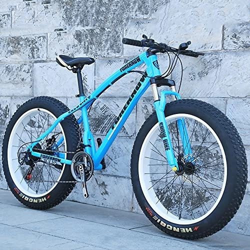 Fat Tyre Bike : JAMCHE 20 / 24 / 26-inch Mountain Bike, 7 / 21 / 24 / 27 / 30 Speed Adult Fat Tire Mountain Trail Bike With High Carbon Steel Frame and Double Disc Brake, Front Suspension Men's Mountain Bicycles