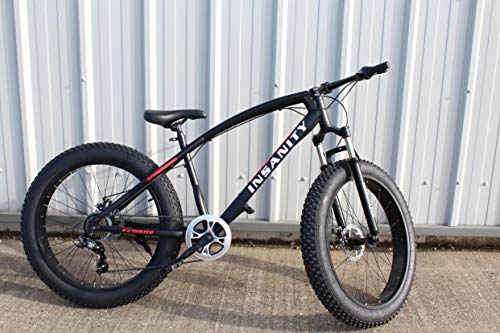 Fat Tyre Bike : JHI Fat Bike Insanity Black With Black Extreme 26" X 4" wheels Bicycle with 7 Shimano Gears