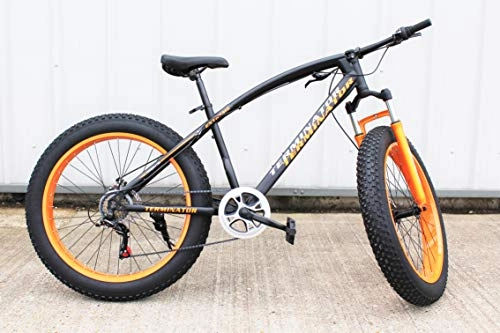 Fat Tyre Bike : JHI Fat Bike Terminator Black With Orange Extreme 26" X 4" wheels Bicycle with 7 Shimano Gears