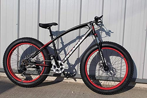 Fat Tyre Bike : JHI Fat Bike Terminator Black With Red Extreme 26" X 4" wheels Bicycle with 7 Shimano Gears