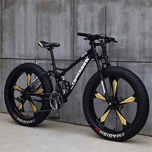 Fat Tyre Bike : JSY Black Five cutter wheel 26 inch off-road bicycles, fat tires high carbon steel suspension youth men and women mountain bikes, Adult Dual disc brake men and women mountain bikes (24-speed)