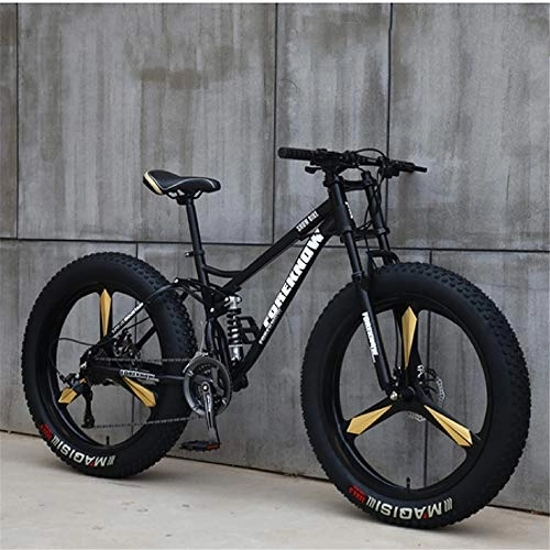 Fat Tyre Bike : JSY Black Three cutter wheel 26 inch off-road bicycles, fat tires high carbon steel suspension youth men and women mountain bikes, Adult Dual disc brake men and women mountain bikes (21-speed)