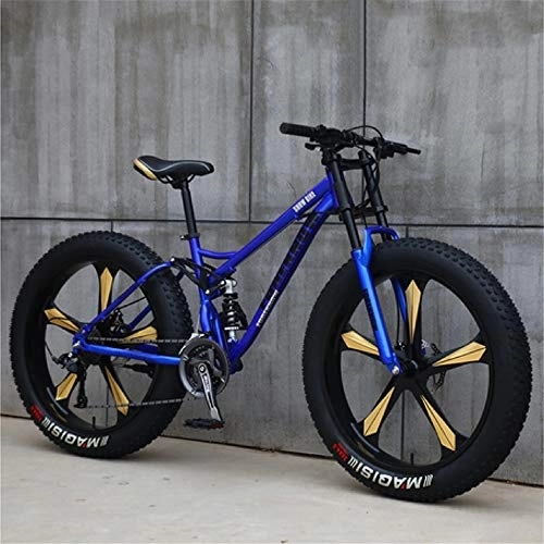 Fat Tyre Bike : JSY Blue Five cutter wheel 26 inch off-road bicycles, fat tires high carbon steel suspension youth men and women mountain bikes, Adult Dual disc brake men and women mountain bikes (24-speed)