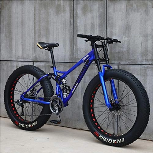 Fat Tyre Bike : JSY Blue Spoke wheel 26 inch off-road bicycles, fat tires high carbon steel suspension youth men and women mountain bikes, Adult Dual disc brake men and women mountain bikes (21-speed)