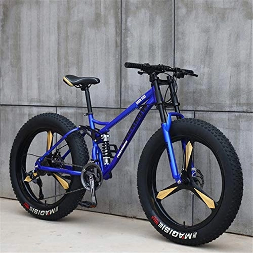 Fat Tyre Bike : JSY Blue Three cutter wheel 26 inch off-road bicycles, fat tires high carbon steel suspension youth men and women mountain bikes, Adult Dual disc brake men and women mountain bikes (21-speed)