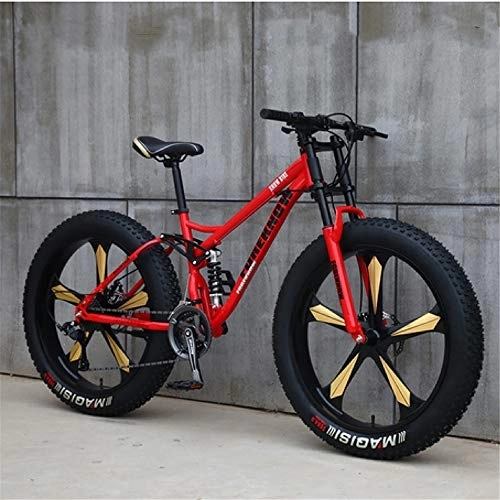 Fat Tyre Bike : JSY Red Five cutter wheel 26 inch off-road bicycles, fat tires high carbon steel suspension youth men and women mountain bikes, Adult Dual disc brake men and women mountain bikes (24-speed)