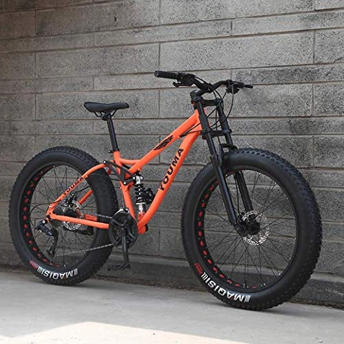 Fat Tyre Bike : JYTFZD WENHAO Men's Mountain Bikes, 26Inch Fat Tire Hardtail Snowmobile, Dual Suspension Frame and Suspension Fork All Terrain Mountain Bicycle Adult (Color : Orange)